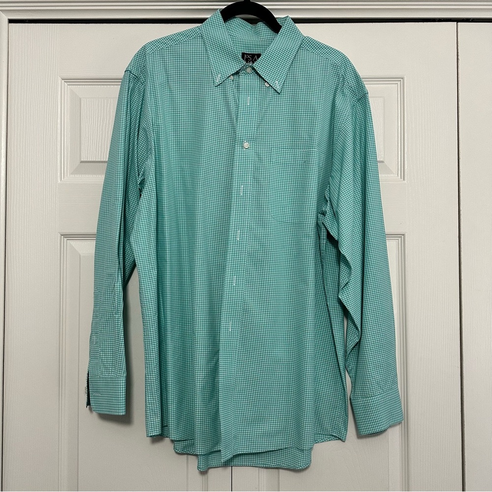 Jos. A. Bank‎ Traveler’s Collection Plaid Button Down Shirt Green Size Large EUC